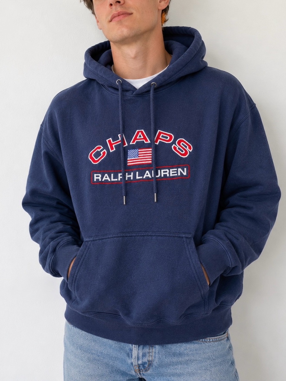 Ralph Lauren Navy Pullover Hoodie with Red & White Logo